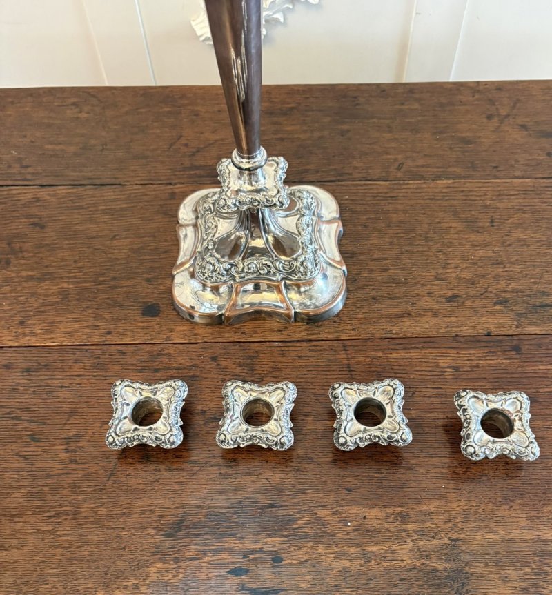 Antique Victorian Large Silver Plated Five Branch Candelabra Dining Table Centrepiece with Detachable Sconces - Image 7